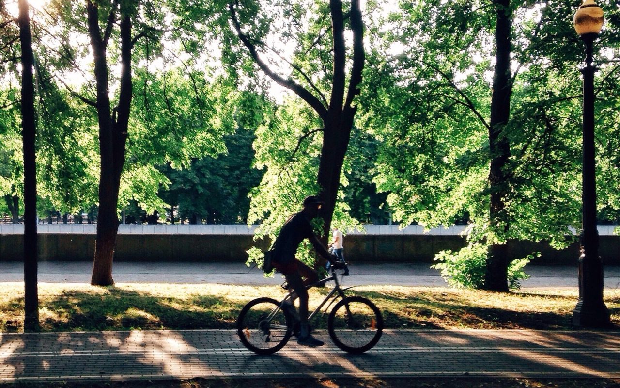 Man crossing on the bicycle