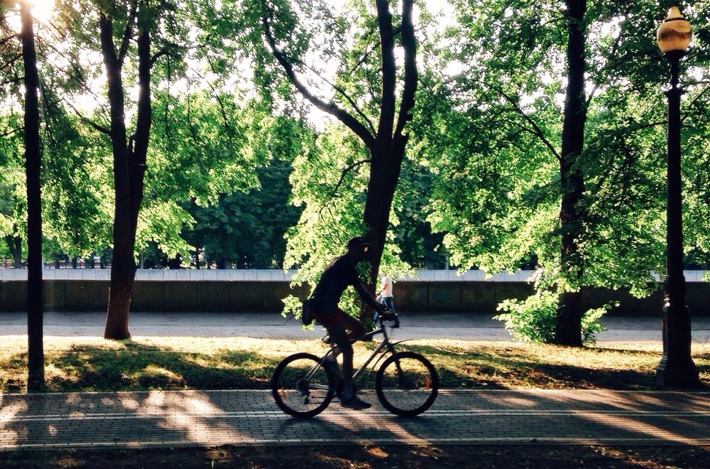 Man crossing on the bicycle